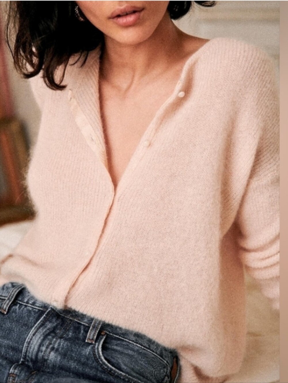 Sezane Gaspard Cardigan Nude Pale Pink